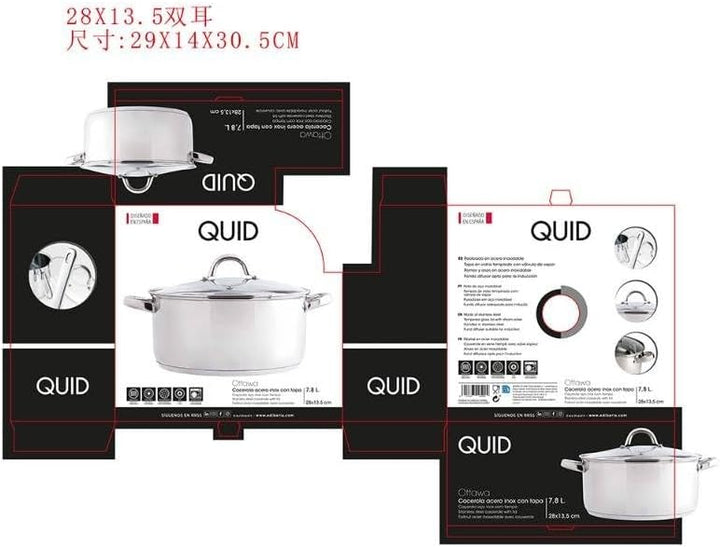 Quid Ottawa Typ 1L Bräter mit Deckel 28 x 19 cm, Antihaft, Edelstahl, 2.23 kg, Silber, 28 x 19 cm