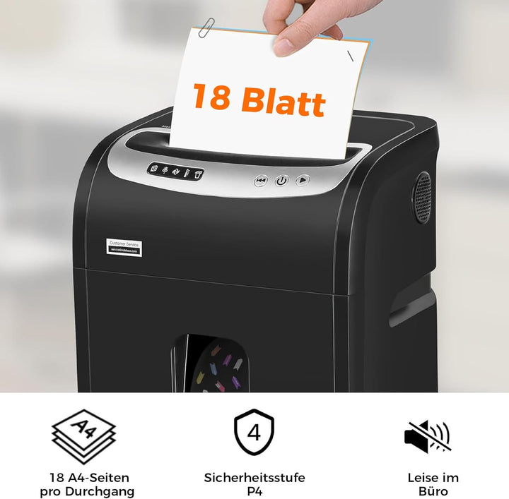 Aktenvernichter für Büro, 18 Blatt Mikro-Cut (P4) Papierschredder, VidaTeco Reisswolf mit 60 Minuten