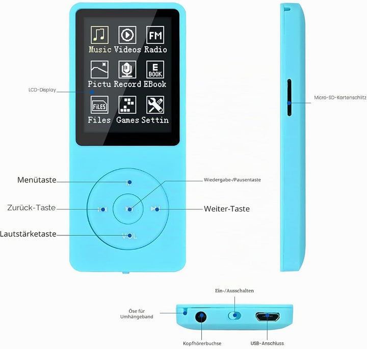 MP3/MP4 Digitaler Musik-Player, Lychee Upgrade 8 GB Tragbarer HiFi Verlustfreier Sound Musik-Player