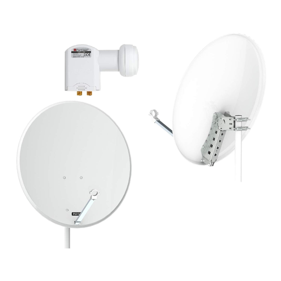 Opticum X80 Satelliten-Antenne (80 cm, Stahl - lichtgrau, TÜV zertifiziert, mit Twin LNB LTP-04H) li
