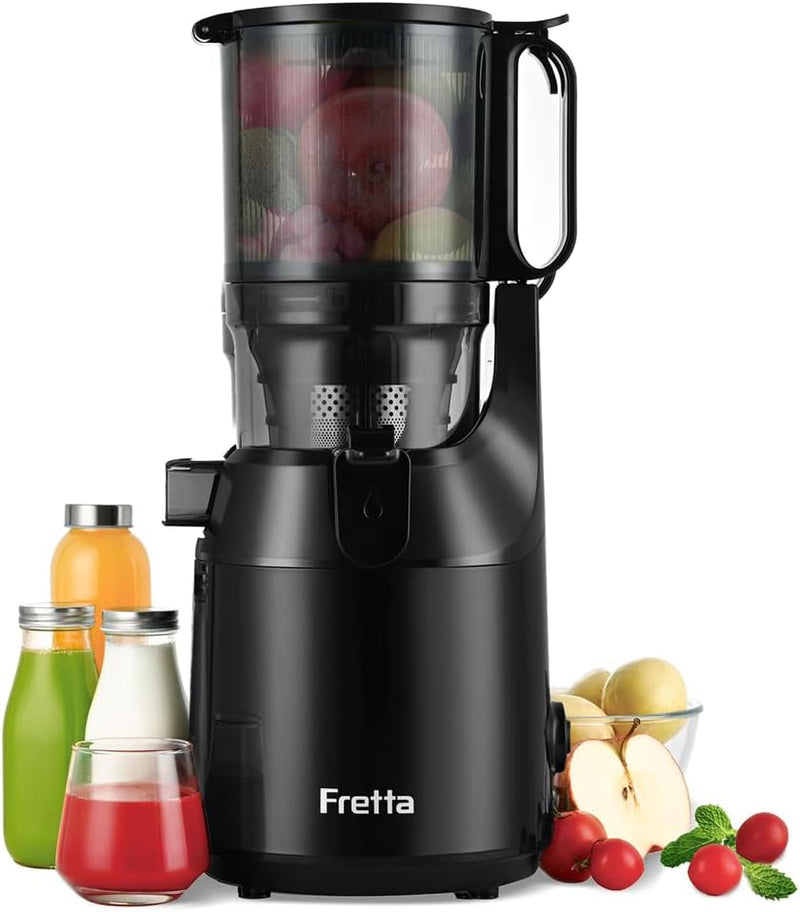 Fretta Entsafter Slow Juicer mit 135mm Öffnung,Entsafter Gemüse und Obst Testsieger,250W Mastizier-E