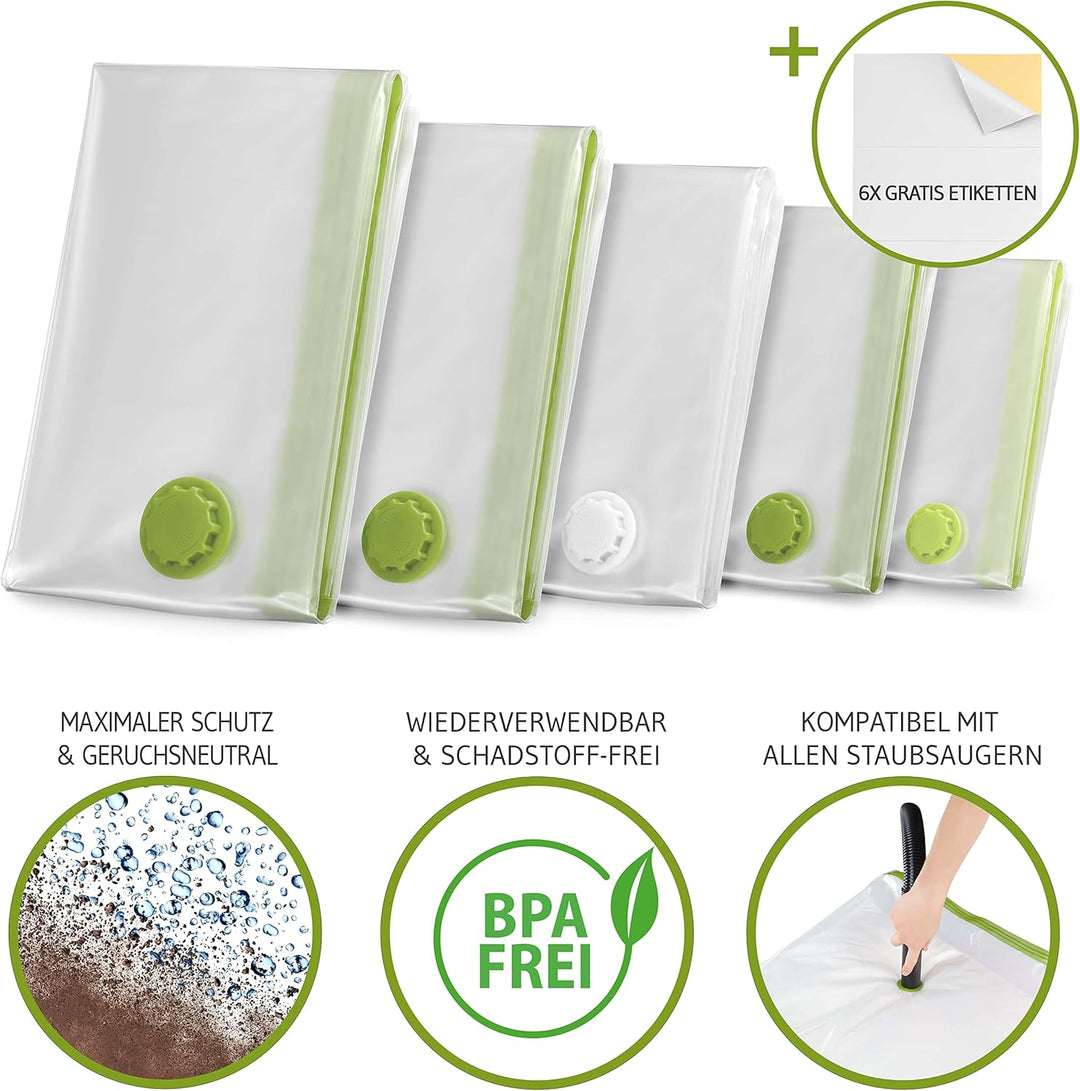 NORDIC® - Vakuumbeutel für Kleidung - 6x Grösse S (60x40cm) - BPA Frei - Inkl. Etiketten - klein - V