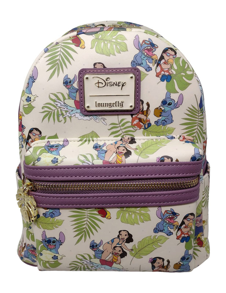 Loungefly Disney Lilo and Stitch Allover Print Damen Doppelstrap Schulter Tasche Purse, weiss