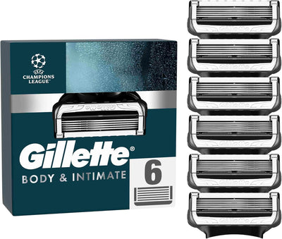 Gillette Intimate Rasierklingen, 6 Ersatzklingen für Nassrasierer Herren, mit verbesserten Gleitstre