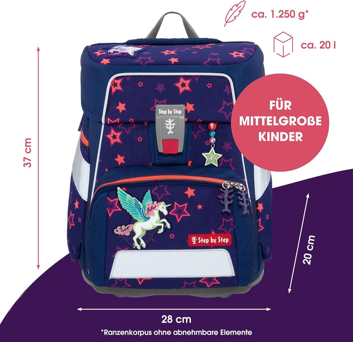 Step by Step Schulranzen-Set Space Shine „Pegasus Night Nuala“ 5-teilig, ergonomischer Tornister mit