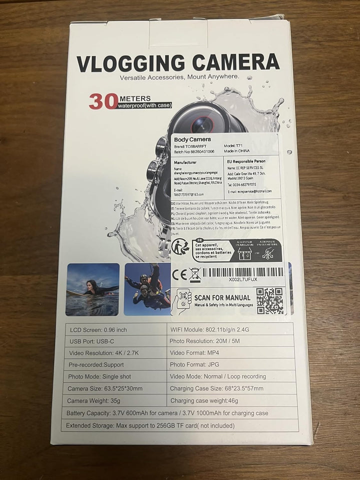 T71M Action Cam 4K, Mini POV- & Helmkamera Mit 6-Achsen-EIS, 154° Weitwinkel, 64 GB MicroSD, Ladecas