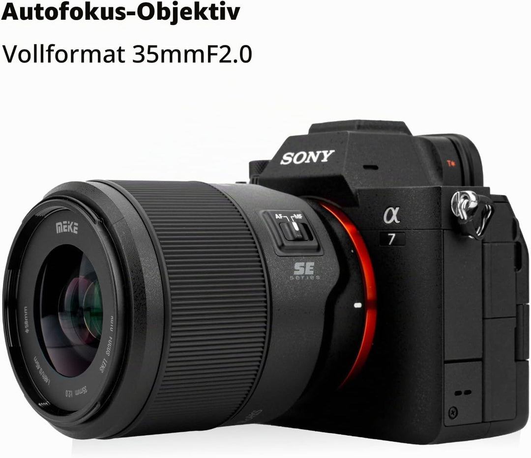 Meike 35mm F2.0 Autofokus Vollformat STM Schrittmotor Objektiv Kompatibel mit Sony E Mount Kameras A