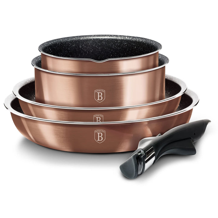 Berlinger Haus Rose Gold Kochtopf Set Induktion, 9-Teilig, Abnehmbarer Griff Austauschbar, Antihaftb