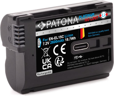 PATONA Platinum EN-EL15c USB Kamera Akku (2600 mAh) mit direkt USB Eingang (USB-c) 1363 - Kompatibel