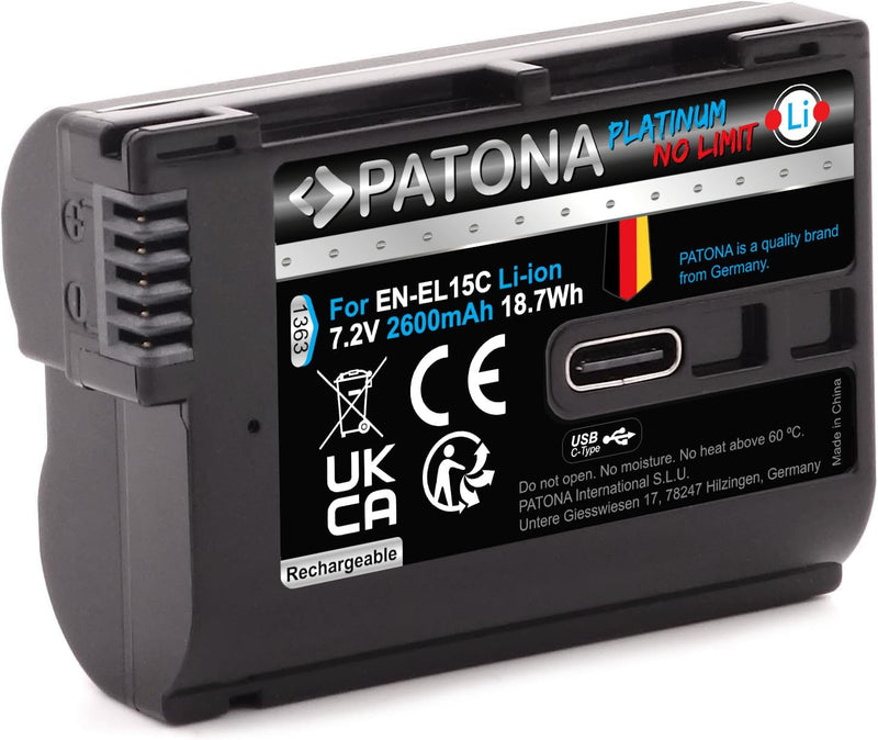 PATONA Platinum EN-EL15c USB Kamera Akku (2600 mAh) mit direkt USB Eingang (USB-c) 1363 - Kompatibel