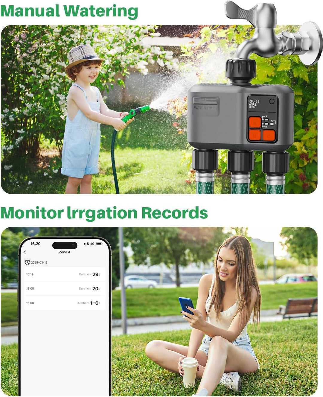 Bewässerungscomputer WLAN 3 Ausgänge mit 300M RF-Technologie, Bewässerungsuhr für Gartenbewässerung