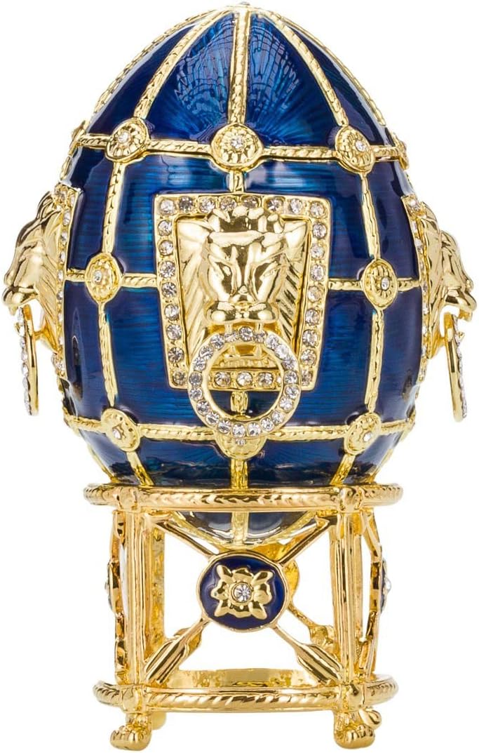 danila-souvenirs Fabergé-Stil Ei/Schmuckkästchen mit Löwen 11 cm blau