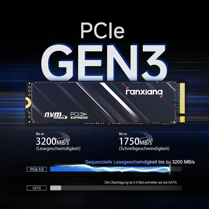 fanxiang NVMe M.2 SSD 1TB, PCIe 3x4 Gaming Solid State Laufwerk, 3500MB/s Lesen, 2500 MB/s Schreiben