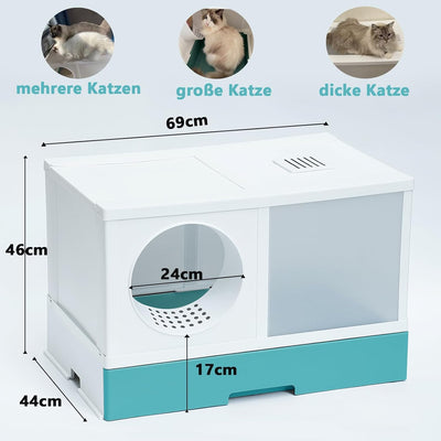 PeTraum Grosses Katzenklo XXL mit Luftfilter, Geschlossene Katzentoilette XXL für Grosse Katzen, ‎69
