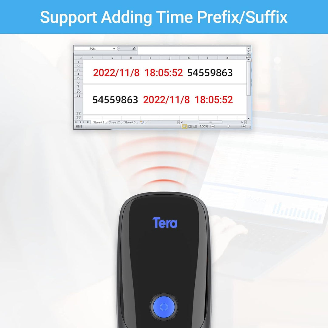 Tera Pro Series 2D QR 3-in-1 Portable Mini Barcode Scanner Bluetooth & USB Cable & 2.4G Wireless wit