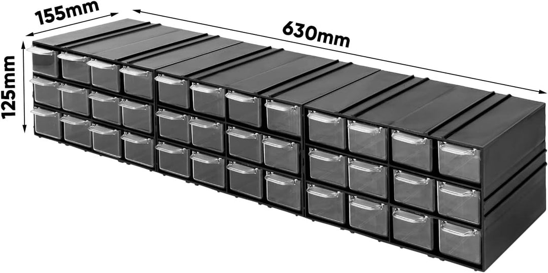 Aufbewahrungsbox mit Schubfächern Sortimentskasten - 36 Stück Transparent Schubladen - 630 x 155 x 1