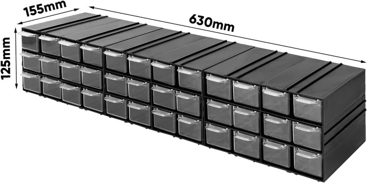 Aufbewahrungsbox mit Schubfächern Sortimentskasten - 36 Stück Transparent Schubladen - 630 x 155 x 1