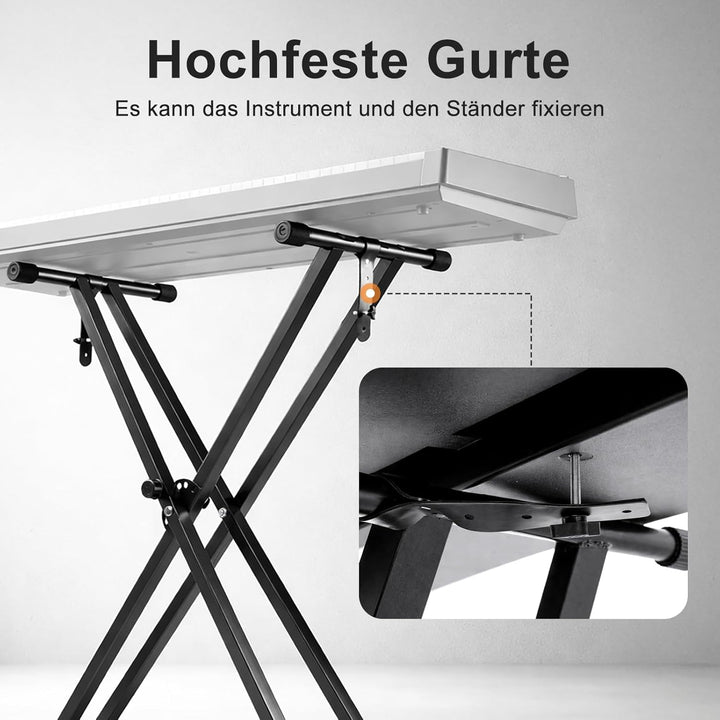 Trintion Keyboardständer Doppelstrebig Keyboard Ständer verstellbar 61 cm bis 98 cm Klappbar Zerlegb