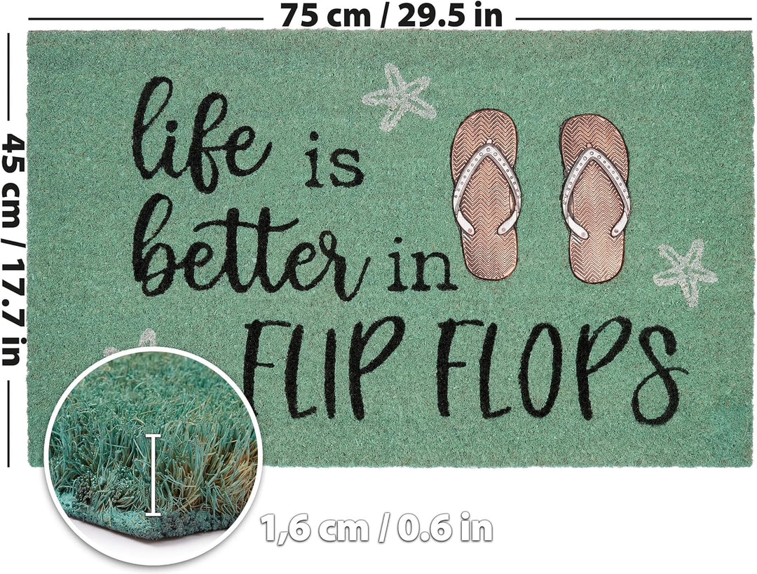 BRUBAKER Fussmatte für Aussen und Innen - Life is Better in Flip Flops - 45 x 75 cm Schmutzfangmatte