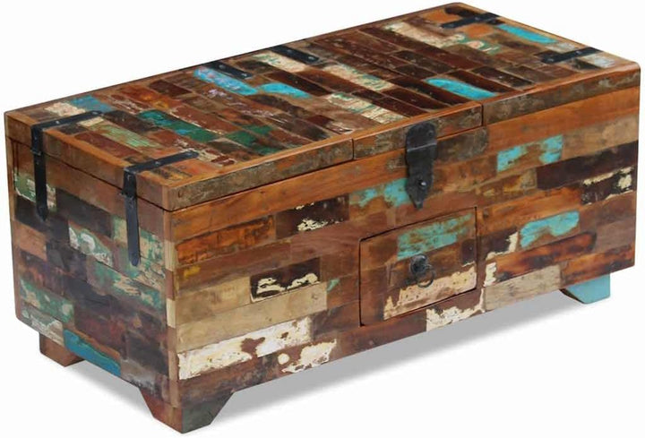 vidaXL Massivholz Couchtisch Truhe Beistelltisch Sofatisch Aufbewahrung Antik Mehrfarbig, Mehrfarbig