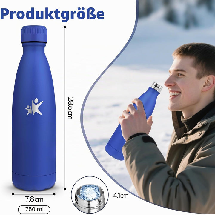 Trinkflasche Edelstahl - 750ml - Thermosflasche, BPA-Frei, Trinkflasche Sport - Auslaufsicher Wasser