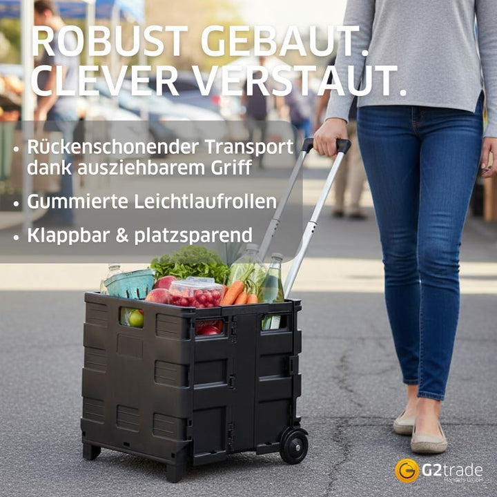 G2 Klappboxtrolley SPACY – Klappbarer Einkaufstrolley mit Rollen, faltbar & leicht – Tragkraft 25 kg