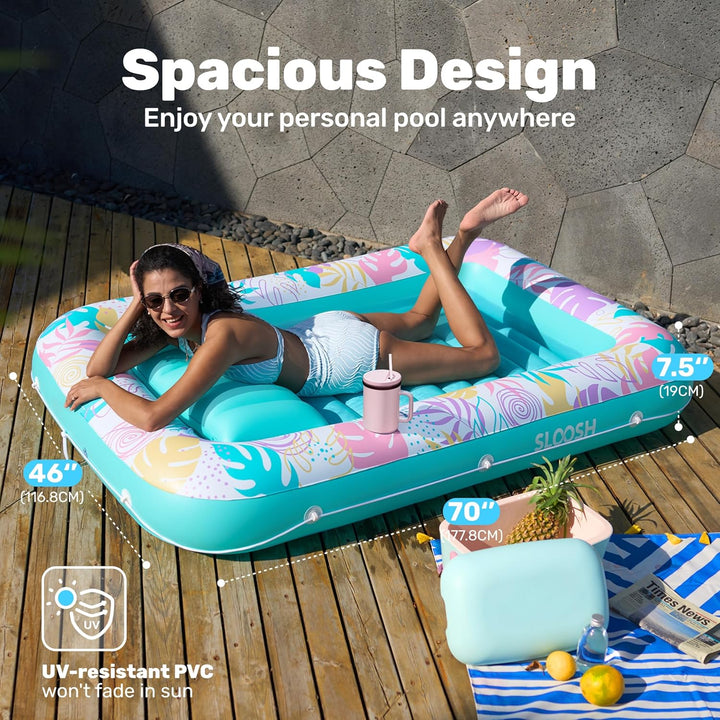 SLOOSH Aufblasbare Tanning Pool, 70" x 46"/ 85" x 57" Grosse aufblasbarer Luftmatratze für Erwachsen