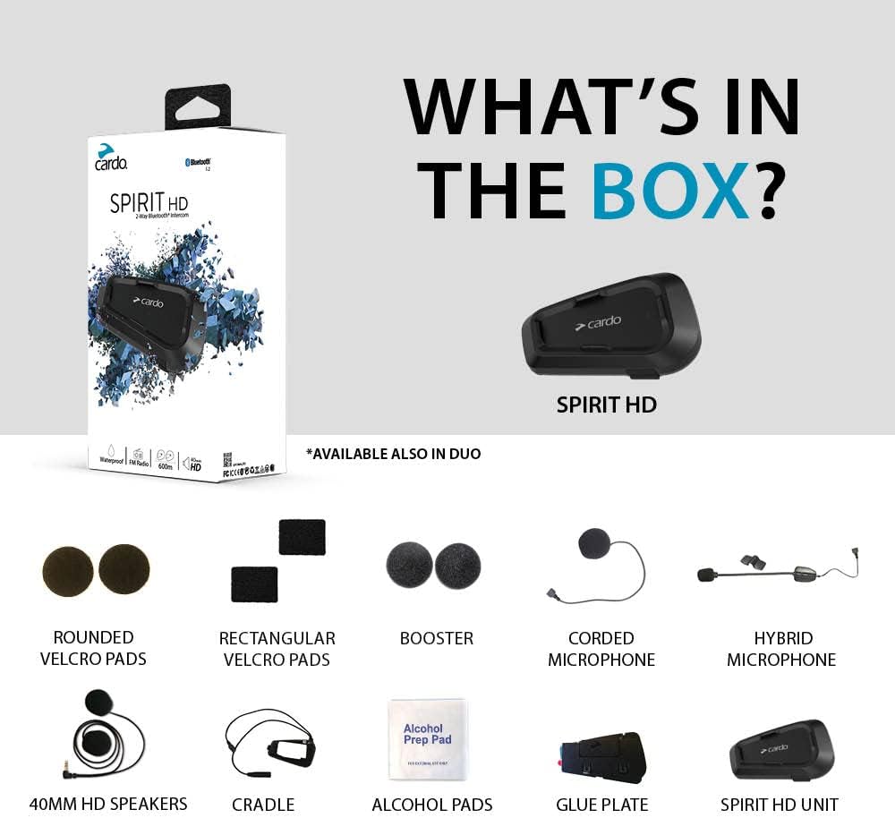 CARDO, kostenloses Motorrad-Gegensprechanlagen-Kit Bluetooth Spirit HD Duo Spirit HD
