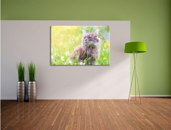 Pixxprint Katze in der Wildnis Kunst als Leinwandbild/Grösse: 100x70 cm/Wandbild/Kunstdruck/fertig b