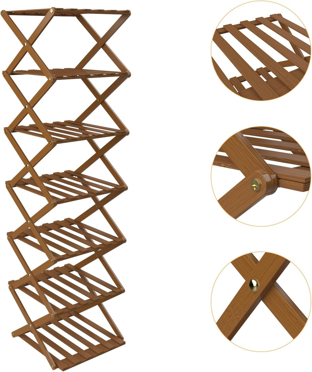 OHMG Regal aus Holz, faltbar, 7 Ebenen, Schuhregal aus Bambus, leicht, mit starker Tragfähigkeit, fü