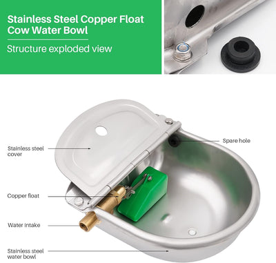 4 Liter Automatische Edelstahl Tränkeschalen für Rinder mit 2 Stück 1/2 Zoll Messing Schwimmerventil