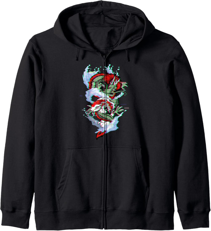 Japanisch Koi Fisch Karpfen Asian Dragon Vaporwave Aesthetic Kapuzenjacke