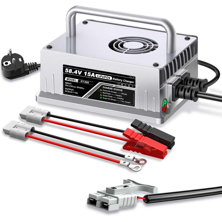 58,4V 15A LiFePO4 Ladegerät für 48V (51,2V) Lithium Eisenphosphat Batterieladegerät Schnellladung sc