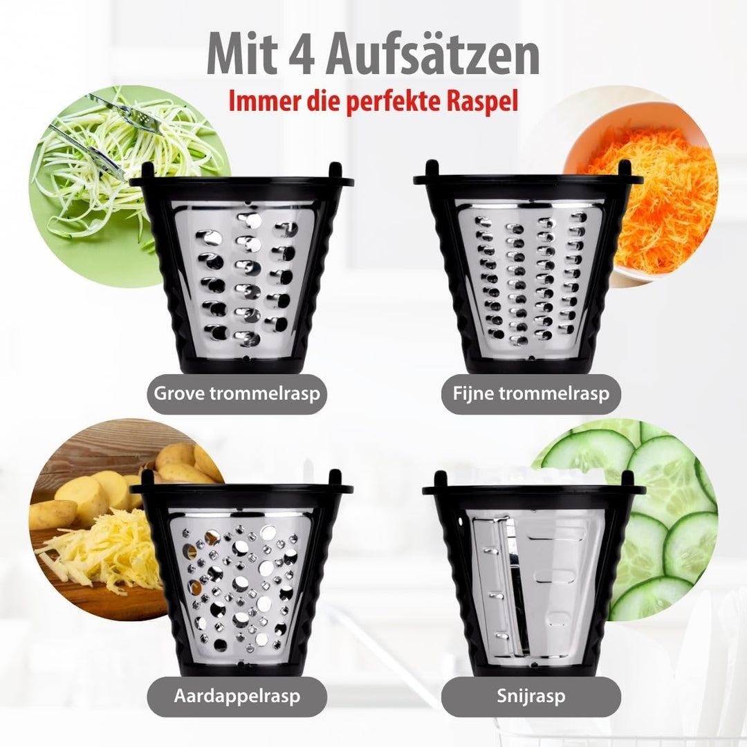 alpina 4-in-1 Gemüseschneider Elektrisch - Multifunktional Zerkleinerer - Küchenreibe - Gemüsereibe