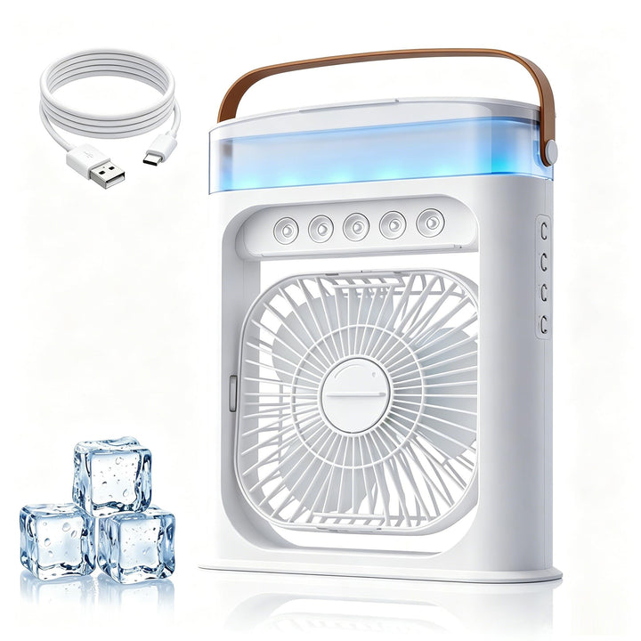 Mobile Klimaanlage, Mini Luftkühler mit 500ml Wassetank, Mini Ventilator USB 4 in 1, Mobile Klimager