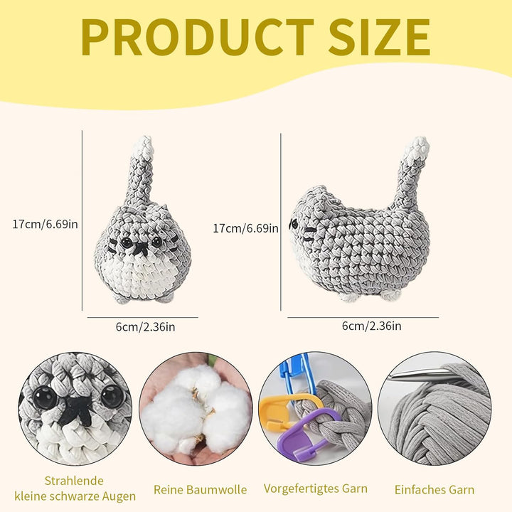 SHYSBV Häkelset für Anfänger Heckel Set Komplettes Amigurumi Set 3 süsse Katzen mit Garn Häkelnadel