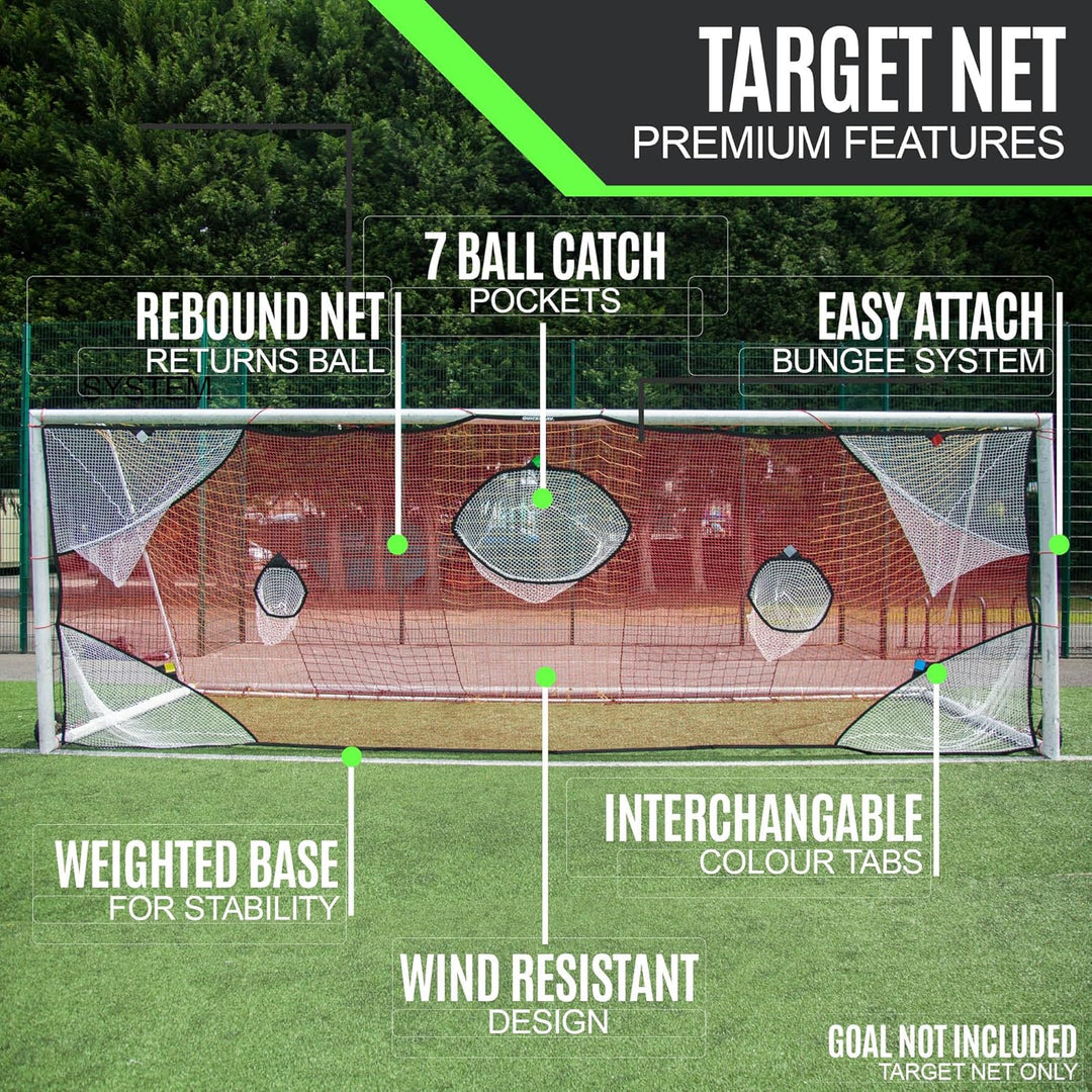 QuickPlay Zielnetz für Fussballtor mit 7 Punktzonen – Übungsschiessen & Toraufnahmen – Rahmen Nicht