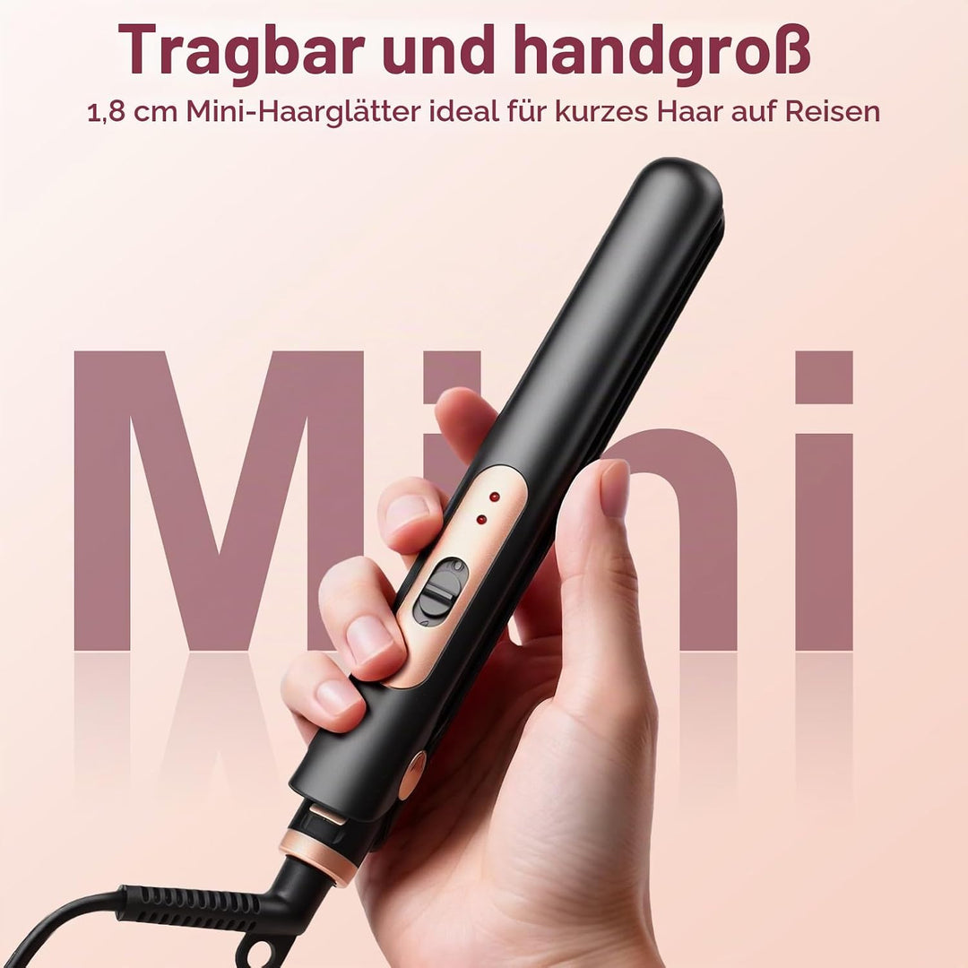 JAETON Mini Glätteisen für kurzes Haar, Mini-Haarglätter Tragbarer Reise Spannungsversorgung, Kerami