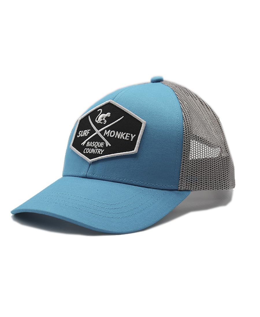 SURF MONKEY Trucker Cap mit 5 Paneelen mit Netzstoff für Jungen / Mädchen - Cap 6-12 Jahre Blau/Grau