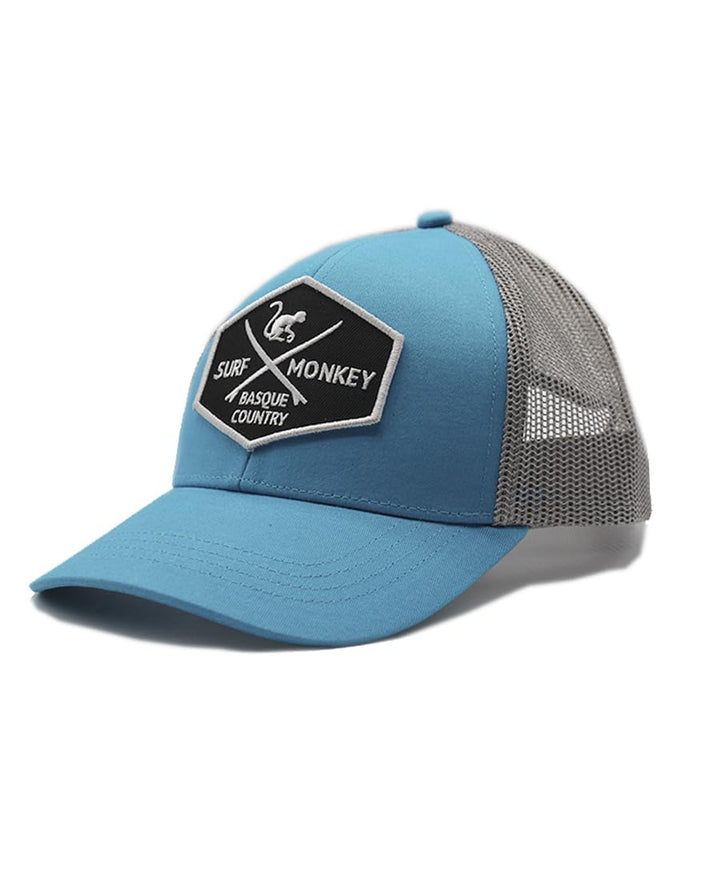 SURF MONKEY Trucker Cap mit 5 Paneelen mit Netzstoff für Jungen / Mädchen - Cap 6-12 Jahre Blau/Grau