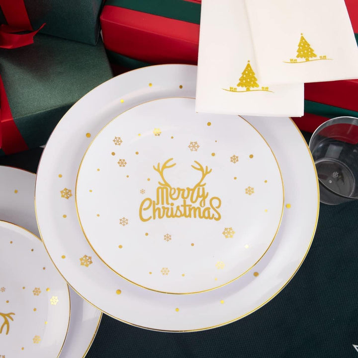 KAHEIGN 175Pcs Mehrweg Weihnachtsgeschirr Set für 25 Personen, Wiederverwendbares Weihnachten Geschi
