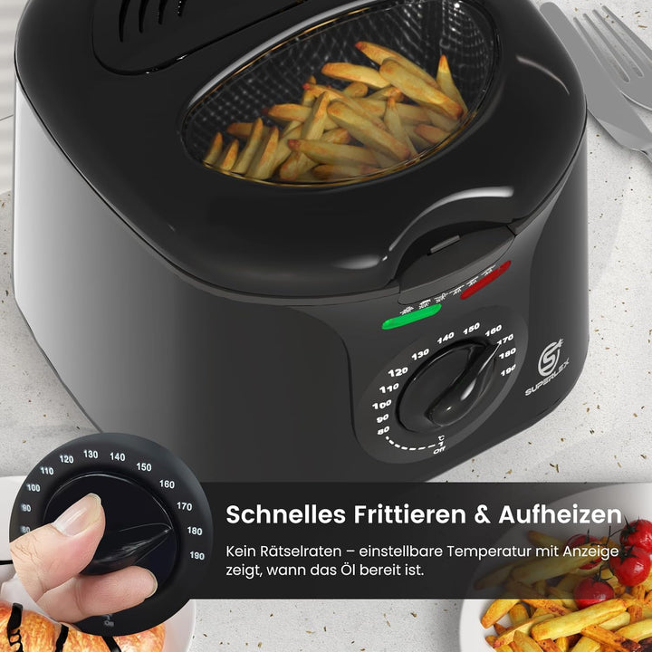 Friteuse mit Fett 2L Edelstahl 1300W Elektrische Kompakte Mini Fritteuse Öl mit Temperaturregelung f