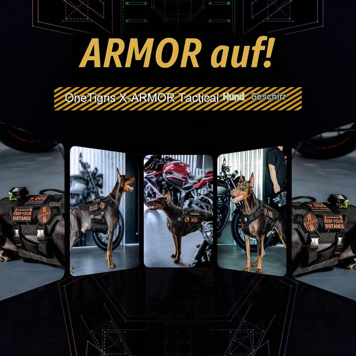 OneTigris X Armor Taktisches Hundegeschirr, Sicherheitsgeschirr mit Vollmetallschnalle und D-Ring, H