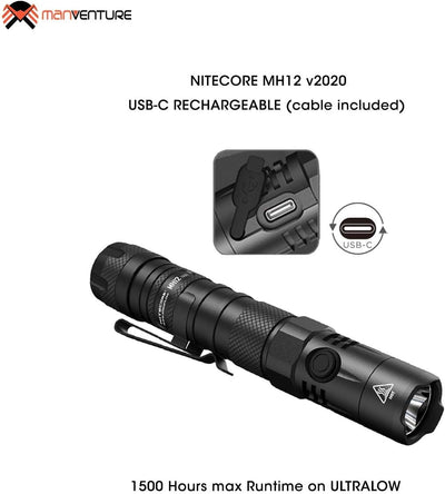 Nitecore MH12 V2 taktische Lampe – 1200 Lumen Taschenlampe wiederaufladbar – IP68 wasserdicht (21700