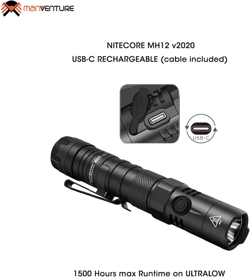 Nitecore MH12 V2 taktische Lampe – 1200 Lumen Taschenlampe wiederaufladbar – IP68 wasserdicht (21700