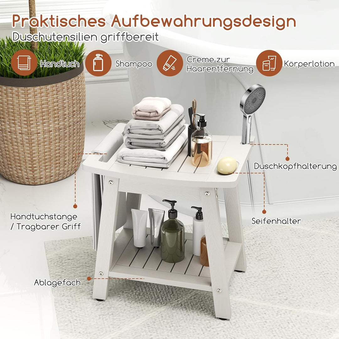 RELAX4LIFE Duschhocker, Badhocker Wasserfest rutschfest, Badezimmerhocker mit Ablage, Duschsitz bis