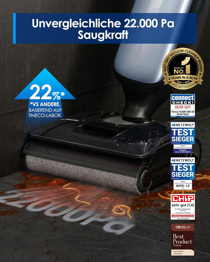 Tineco Floor One S9 Artist Stilvoller Nass Trockensauger, 22kPa Nasssauger, 360° SmoothDrive, Anti-T