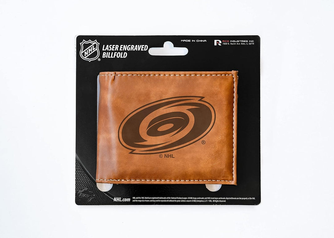 Rico Industries NHL Laser Engraved Billfold Wallet, Brown Carolina Hurricanes, Carolina Hurricanes