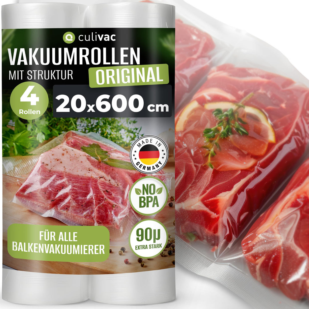 culivac 4 Folienrollen 20x600cm Vakuumrollen Original für Vakuumierer Vakuumiergerät Folienschweissg