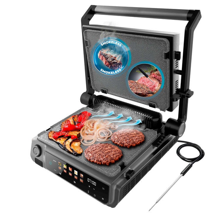 Cecotec Rock'nGrill 2000 Smash PerfectCook Elektrogrill mit Grill, 2000W, Temp-Sonde, Smash Burger,